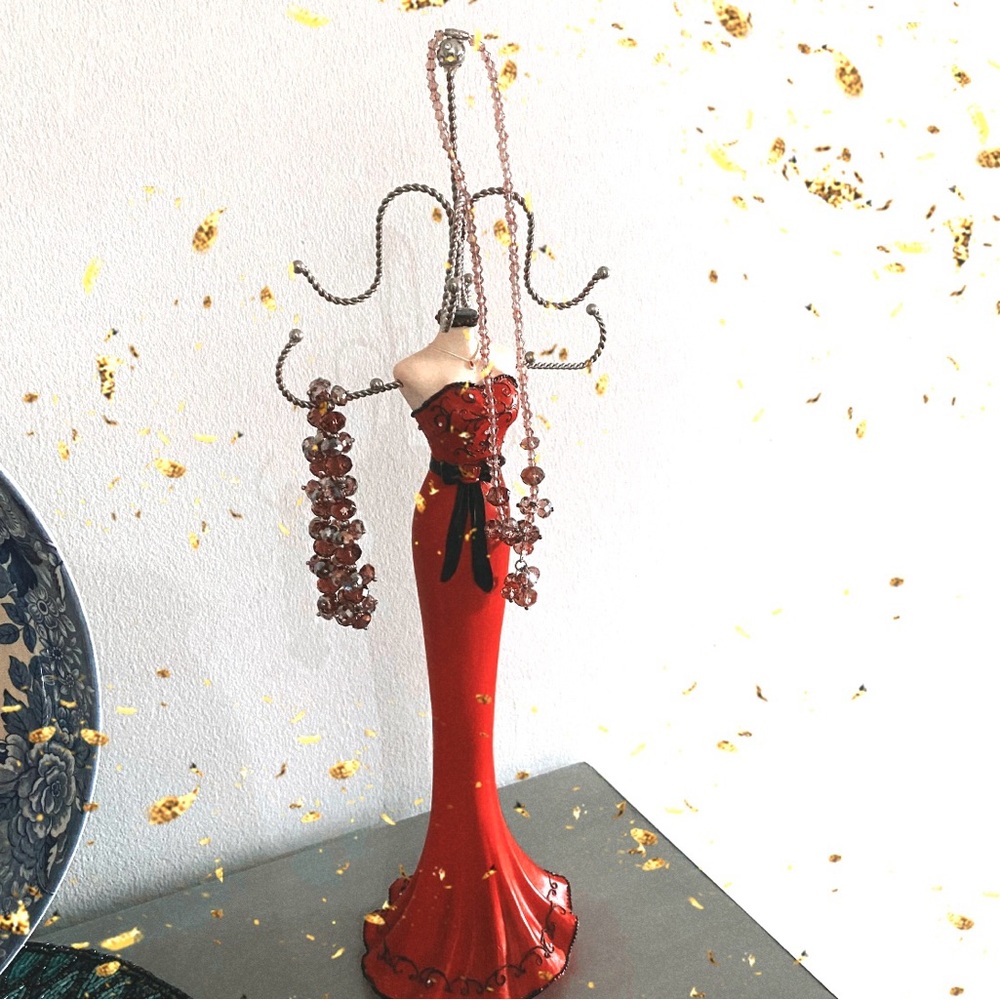 Red Jewelry Holder with Beaded Jewelries